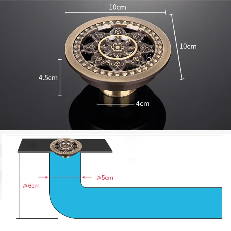 Круглый " слив для ванной комнаты, античная латунь, 10 см, слив для душа, слив для ванной комнаты, слив для Кухонных Отходов, слив для ванной комнаты, аксессуары