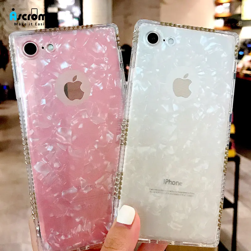 Ascromy для Apple iPhone 7 Plus чехол телефона квадратный мрамор Роскошный горный хрусталь