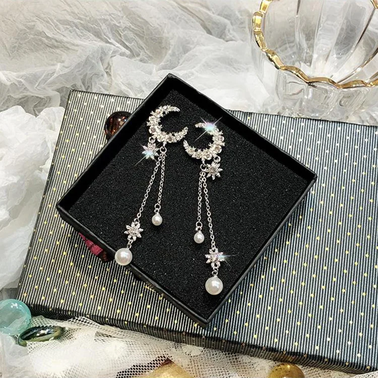 

Anime Sailor Moon Earrings 925 Silver Needle Long Star Tassels Moon Ear Studs Tsukino Usagi Cosplay Jewelry Accessories Props