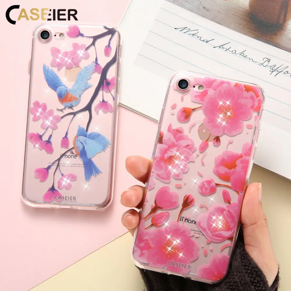 

CASEIER Flower Patterned Case For iPhone 6s 7 Plus Cover Capa Soft Silicone Floral Protect Covers For iPhone 5 5s SE Phone Cases