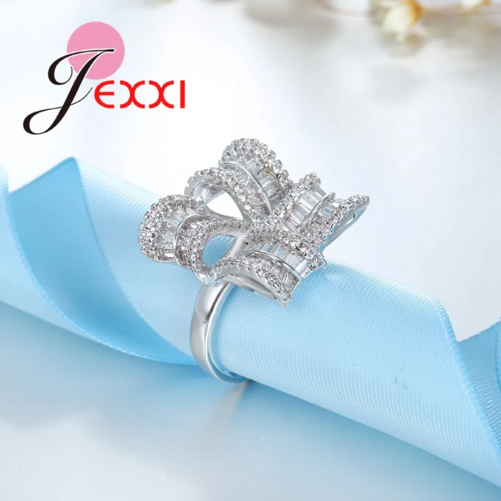 JEXXI High Quality 925 Sterling Silver Jewelry Women Personalized Flower Finger Ring for Wedding Bridal Crystal Anillos