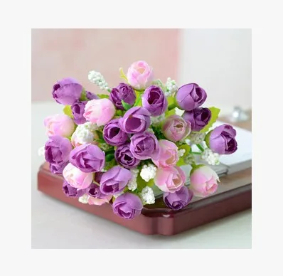 Горячая Распродажа 15 шт./Букет QQ розы искусственные бутоны цветы для моделирования вечерние свадебные украшения растения в горшках Hd010 - Цвет: purple