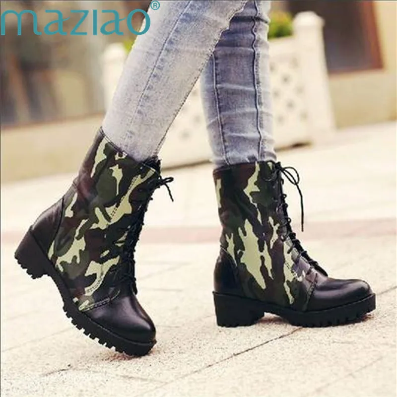 Boots Women Front Strap Short Plush Camouflage Boots Keep Warm Comfortable Winter Boots Women Snow Boots MAZIAO