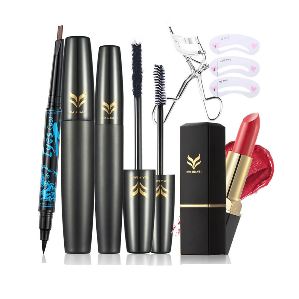 

5pcs Makeup Set Include 2 in 1 Eyeliner Eyebrow Pen Lipstick Eyelash Curler Mascara for Girl Gifts Cosmetics #256055