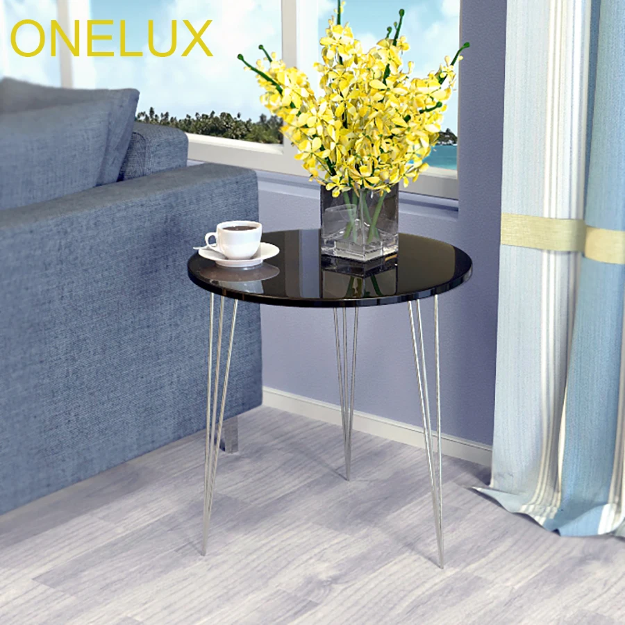 (Flat Packed)Acrylic Round Sofa Tables With Metal Legs,Lucite Occasional Small Tea Table