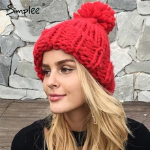 Simplee Merajut wol bola skullies beanies Kasual streetwear topi hangat topi Wanita musim gugur musim dingin 2017 lucu beanie hat perempuan
