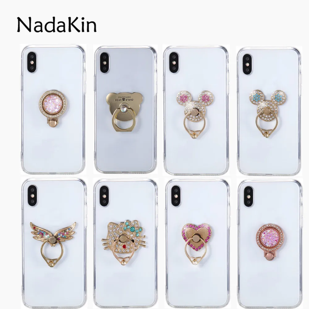 

Clear Hard PC Acrylic Back Case Capa Soft TPU Frame Cover for iPhone 5 5S SE 6 6S 7 8 Plus X with Jewelled Finger Ring Kickstand