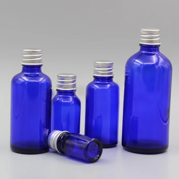 

2/10pcs 5ml 10ml 15ml 20ml 30ml 50ml 100ml Empty Cosmetic Blue Glass Essential Oil Refillable Bottle container with aluminum cap