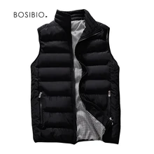 Осень-зима Для мужчин без рукавов жилет Homme теплая куртка мужской Повседневное на хлопковой подкладке Стенд воротник сплошной жилет верхняя одежда CH2