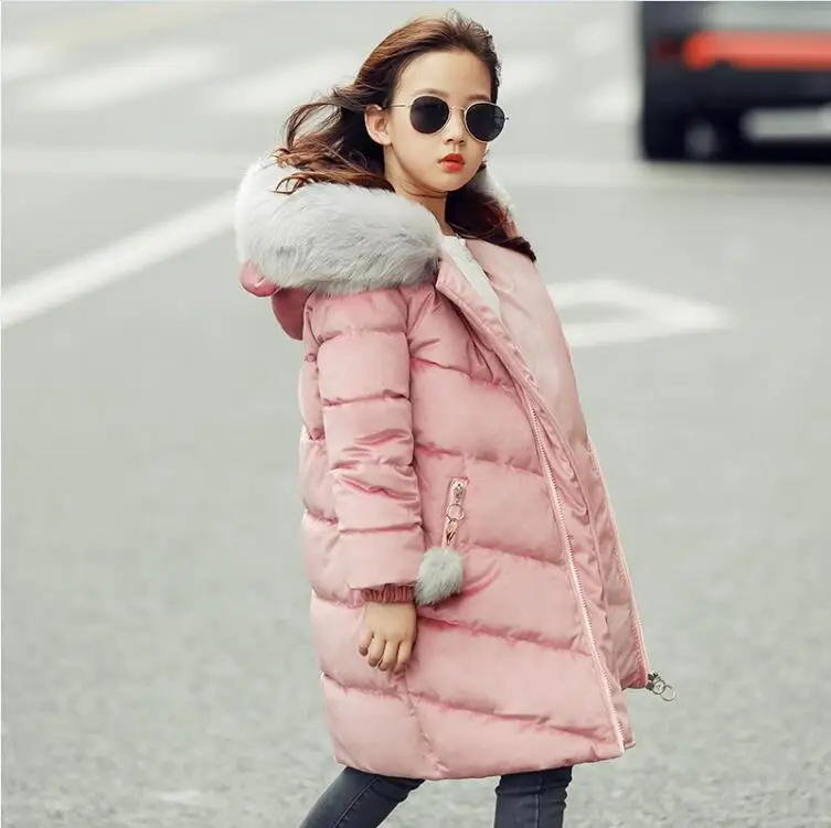 Новогодняя одежда для девочек куртка thinkenDown тонкий пуховик для девочек-подростков детская зимняя пуховая куртка для девочек - Цвет: Розовый