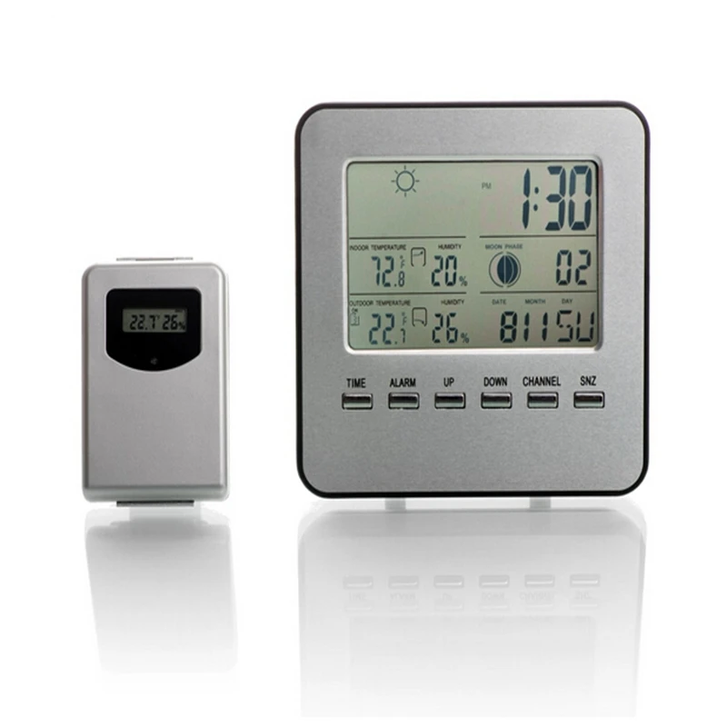 Wireless Lcd Digital Home Thermometer Hygrometer Silver Weather Wireless Lcd Digital Home Thermometer Hygrometer Silver Weather Station Temperature Humidity Meter Forecast Alarm Clock In Instruments