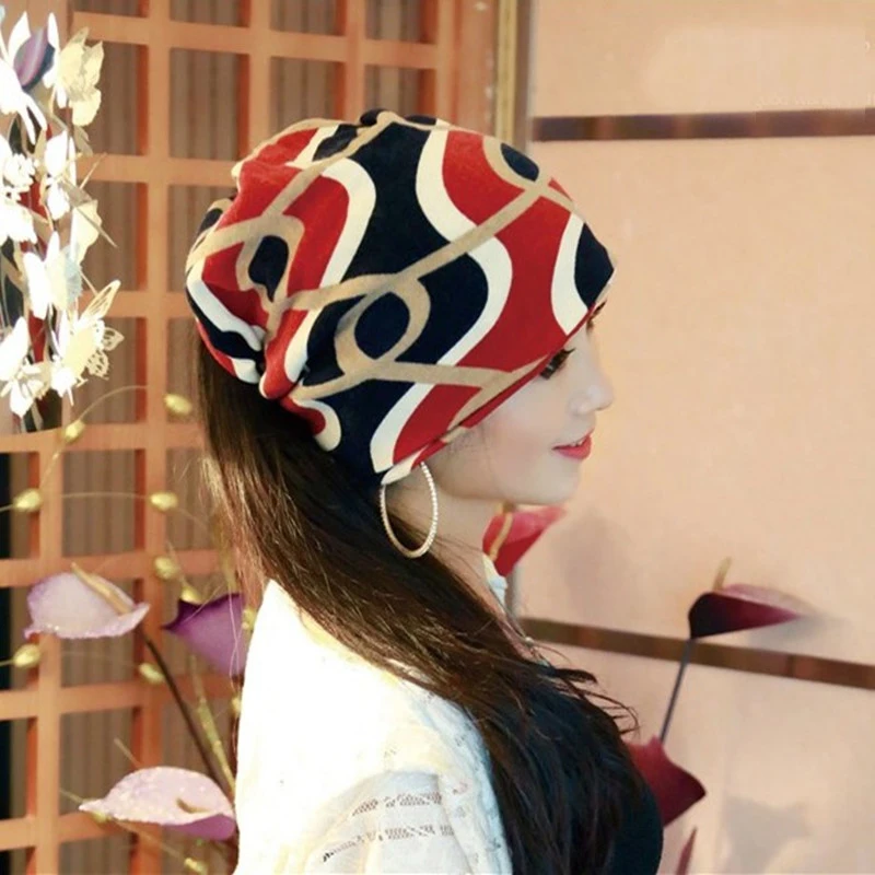 

New Arrival Multifunctional Women's Hat Scarf Stripped Hip-Hop Beanie Spring&Autumn Snapback Cap Women Circle Beanie