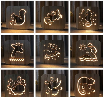 

[Seven Neon]free shipping Wooden Lamp Light Kids Bedroom Decoration Warm Light LED USB Night Light for Children's Day Gift
