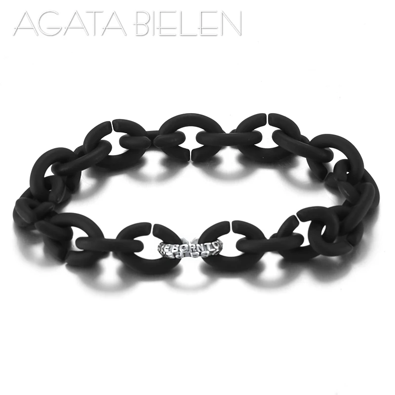 

Fashion 925 Sterling Silver Round charm Letter Bead Black Hard Rubber X Bracelet Women Charm Jewelry friendship bracelets Gift