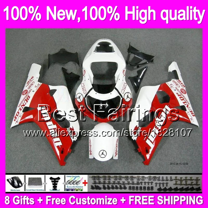 

Fairing For SUZUKI GSX R750 01 02 03 GSXR750 1B848 Red white GSXR600 K1 R600 GSXR 600 750 2001 2002 2003 +Decal New Gloss red