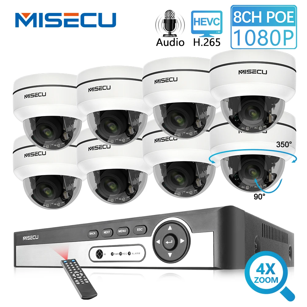 

MISECU 8CH H.265 PTZ 2.0MP POE 4X Zoom NVR Kit CCTV System IP Camera 1080P Audio Outdoor Indoor Video Security Surveillance Set