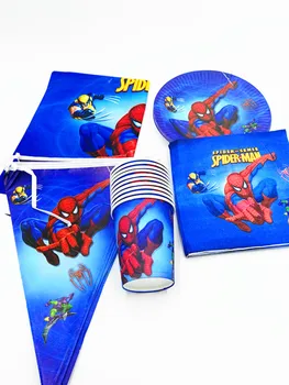 

32PCS/LOT SPIDERMAN PLATES SPIDER-MAN CUPS KIDS BIRTHDAY PARTY FAVORS PLATES HAPPY BIRTHDAY PARTY SUPPLIES SPIDER MOUSE BANNER