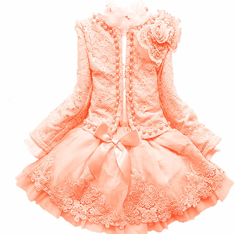 

2016 Spring & Autumn long sleeves Vintage style princess girls dress set lace 4 colors children's clothing dress