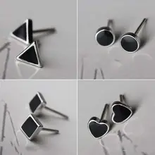 925 пробы серебряные ювелирные изделия простой геометрический треугольники круглый любовь серьги для женщин букле d'oreille Pendientes VES6140