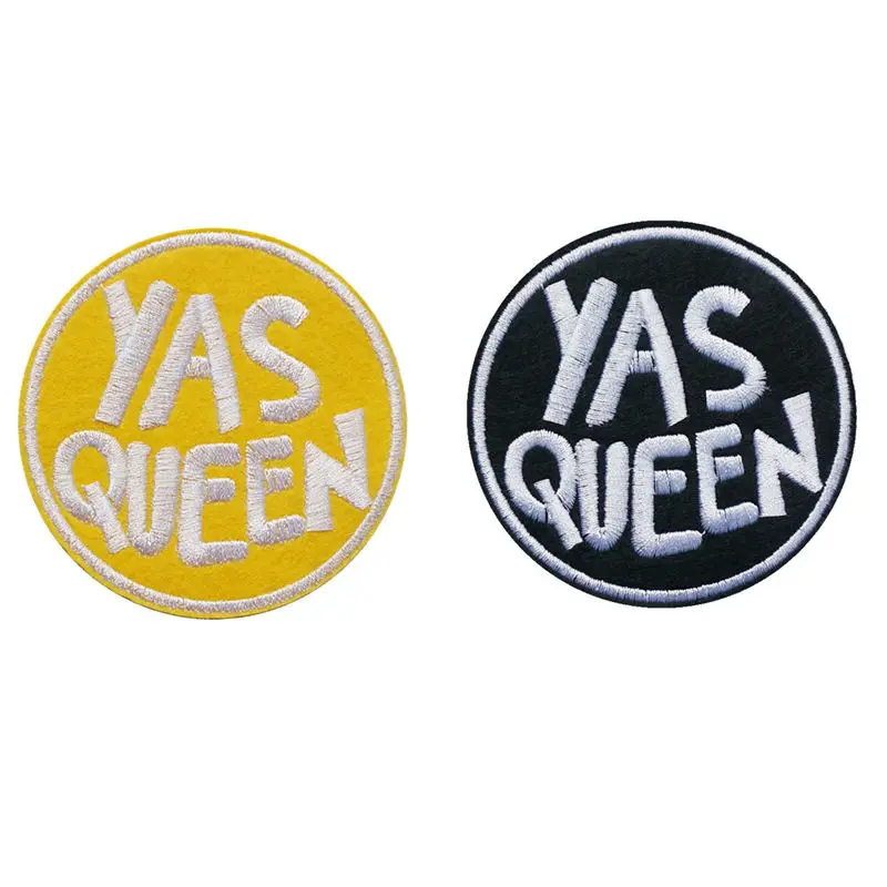 

8CM Embroidery Patch YAS QUEEN Sew Iron On Patches Letter Embroidered Badges For Bag Jeans Hat T Shirt DIY Appliques Craft Decor