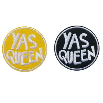 

8CM Embroidery Patch YAS QUEEN Sew Iron On Patches Letter Embroidered Badges For Bag Jeans Hat T Shirt DIY Appliques Craft Decor
