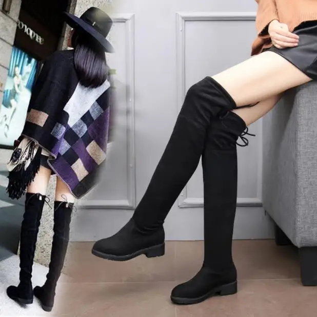 

High Quality Women's Shoes Woman Boots Over the Knee Boots 2019 Autumn Sexy Winter Models Thin Flat High-top Elastic Boots X10