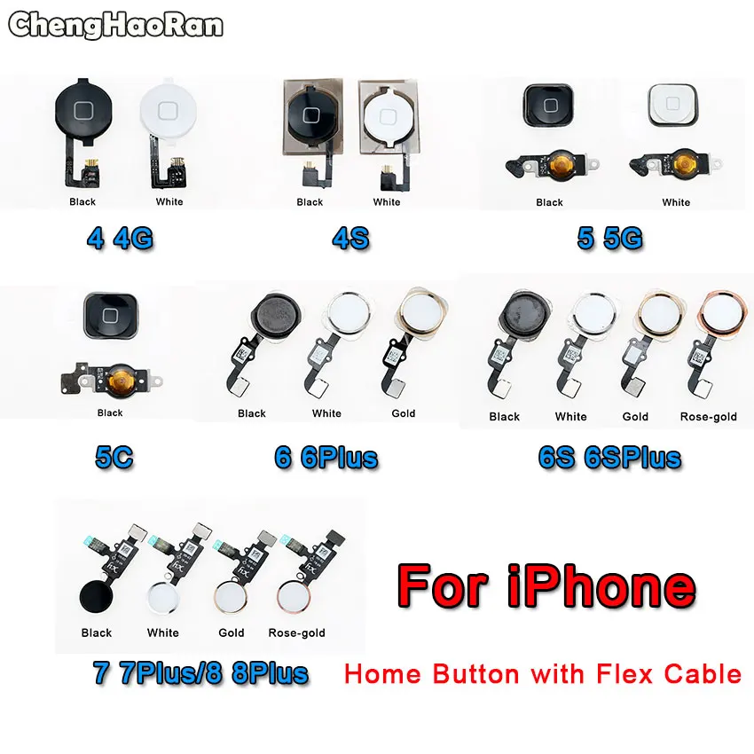 

ChengHaoRan For iPhone 4 4S 5 5C 6 6S Plus 6P 6SP Home Button with Flex Cable Menu Button Key Cap Screen Control Repair Part