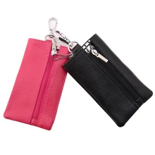 High Quality Housekeeper Holders Square Detachable Key Chain Wallet Hasp Women Men Purses Cool 9 Solid Color Leather Key Wallet