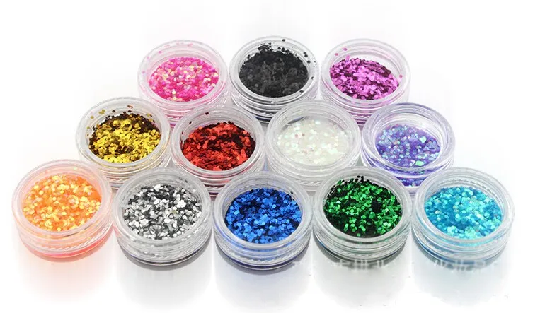Lote Corpo pó Glitter Shimmer Tatuagens Cores Poliéster Acrílico Decoração Unha Art Hexagon Tatuagem 12 Pçs - 7 Glitter p/ corpo