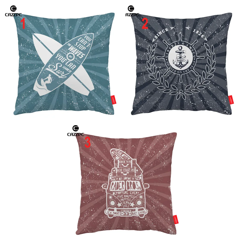 

Vintage Ray Black Turquoise Surfboard Anchor Vacation Bus Print Decorative Pillowcase Cushion Covers Sofa Chair Home Decor