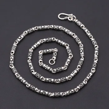 

FNJ 4mm Bamboo Chain Necklaces 925 Silver 45cm to 60cm Fashion Original S925 Thai Silver Women Men Necklace for Jewelry Making