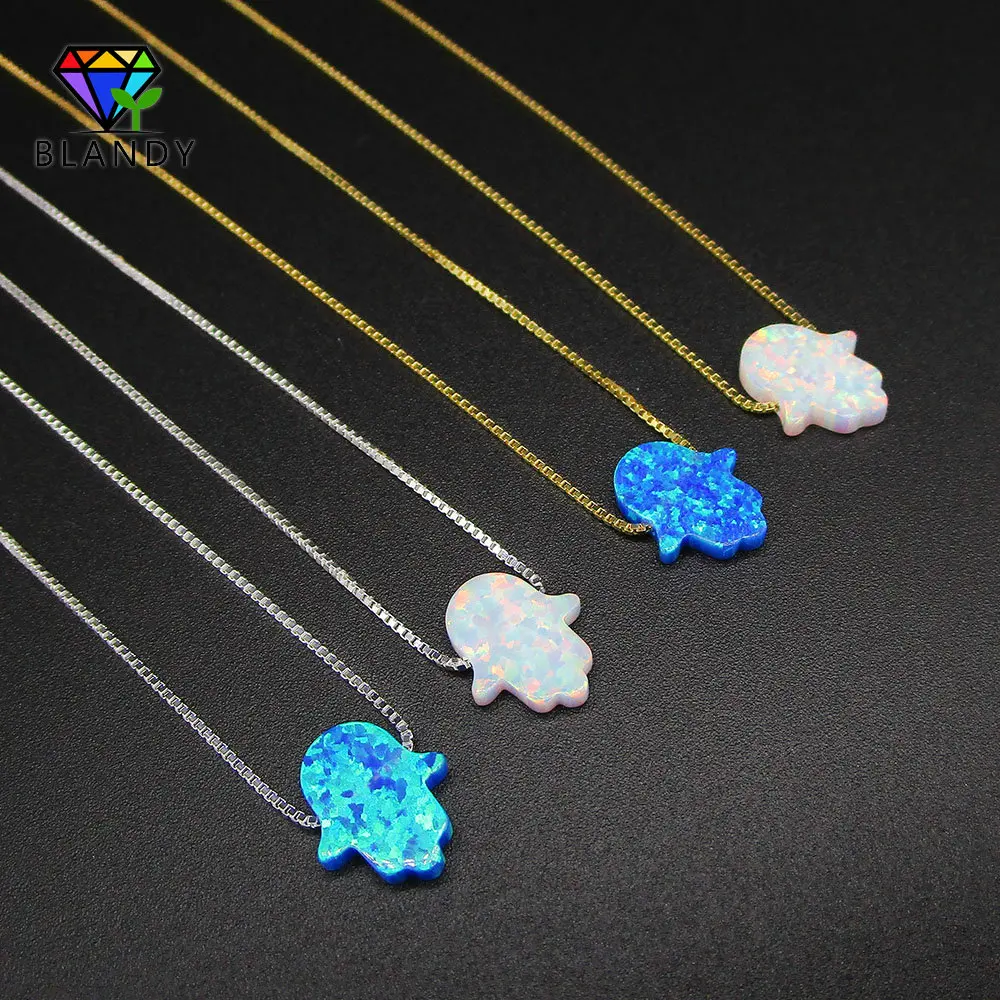 

11*13mm Hamsa Opal Necklace for Women Solid 925 Sterling Silver Fatima Hand Necklace With Chain Christmas Jewelry