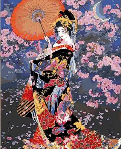 YUUWO Japanese Costume Kimono Beauty Paint By Numbers Canvas Painting Hand Painted Digital Japan Wall Art Picture For Home Decor 40x50cm Frameless