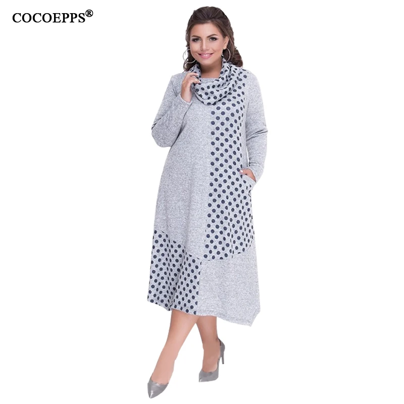 Achat COCOEPPS grandes tailles automne femmes robes 2019 hiver grande taille robe ample femme longue grande taille robe femmes vêtements 5XL 6XL