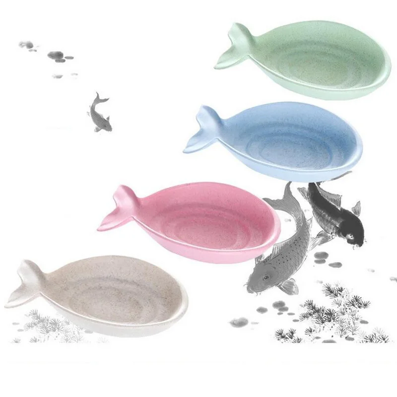 FHEAL Wheat Straw fish Shape Multifunctional Dish Vinegar Soy Sauce Snack Plate Environmental Spice Jar Kitchen Accessories (9)