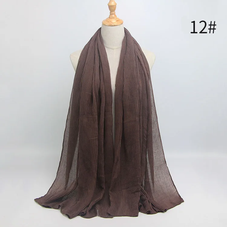 Sparsil, Женский мусульманский хиджаб, хлопковый плиссированный шарф, Одноцветный, элегантные шали, шейный платок, мусульманские женские мягкие длинные шарфы с вуалью - Цвет: 12 Coffee Scarf