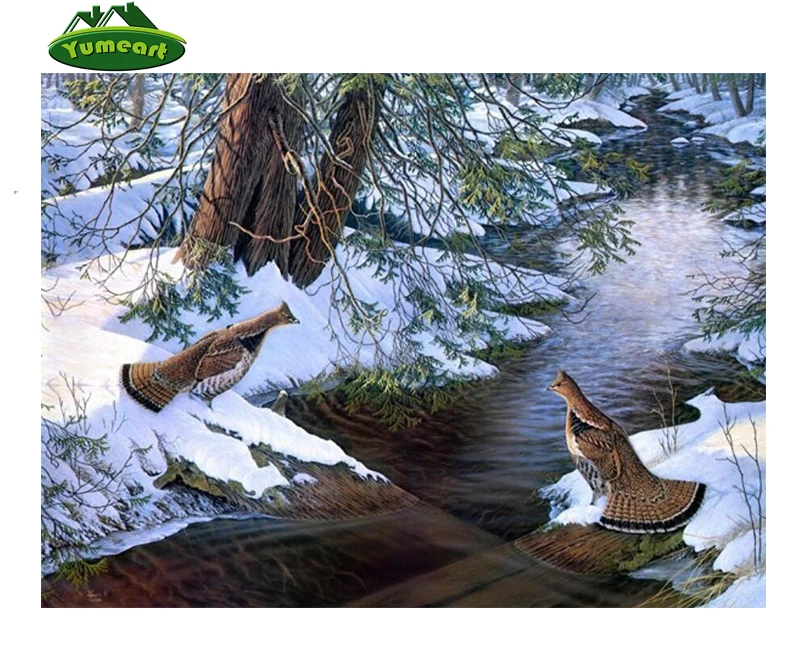 5d Diy Berlian Menggambar Hewan Bebek Salju Sungai Lukisan Minyak