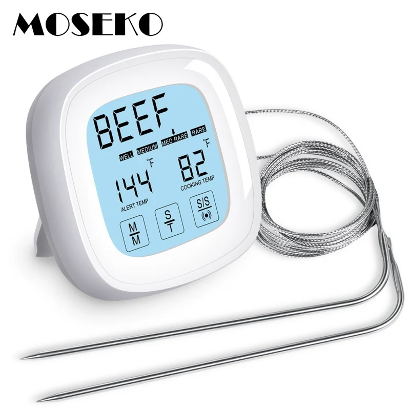 Kaufen 2 Sonden MOSEKO Touchscreen Ofen Thermometer Küche Kochen Fleisch Öl Sonde Grill BBQ Timer Hintergrundbeleuchtung Digitale Thermometer