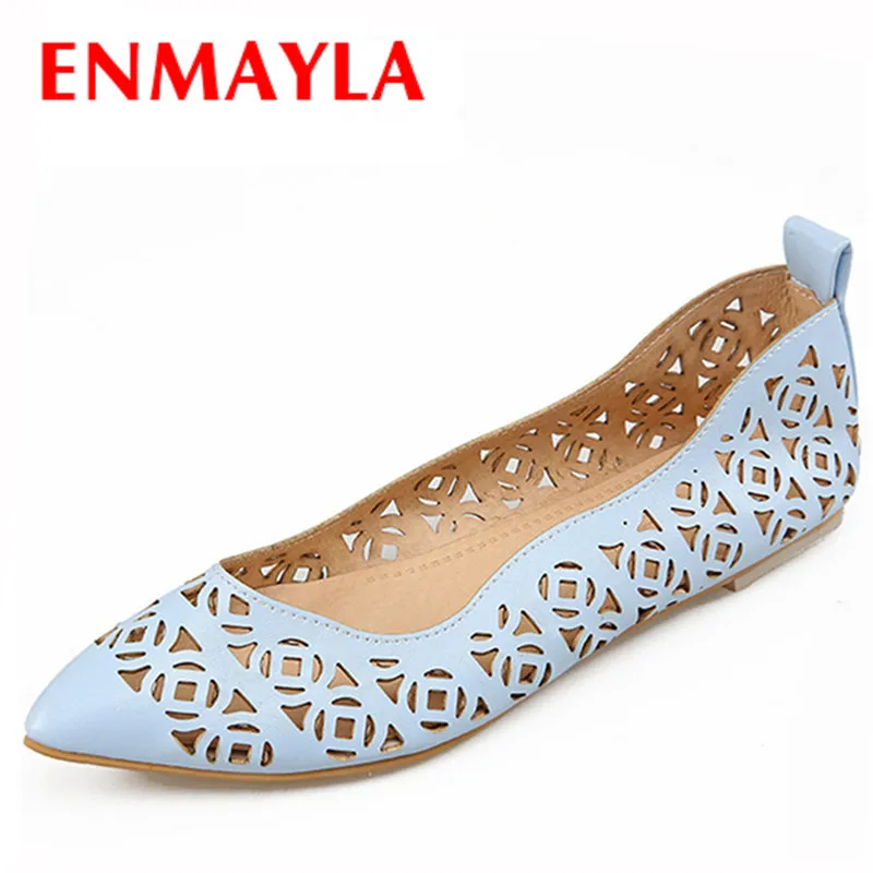 

ENMAYLA Spring Autumn Women Fashion Fretwork Flats Shoes Woman Pointed Toe Solid Color Sweet Pink Slip-on Casual Ladies Shoes