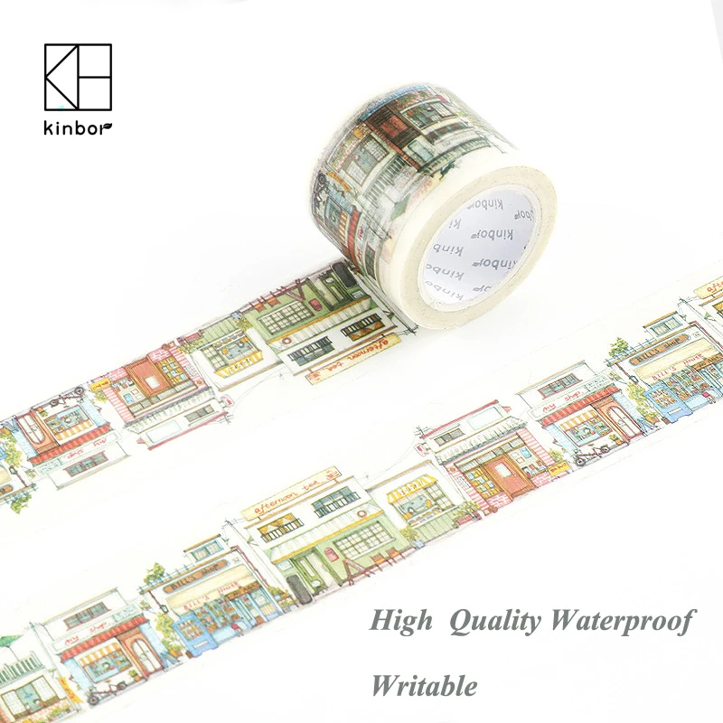 

Kinbor Street Scenery Cute Washi Tape DIY Deco Japanese Adhesive Tape Waterproof Writable Masking Tapes Label Sticker
