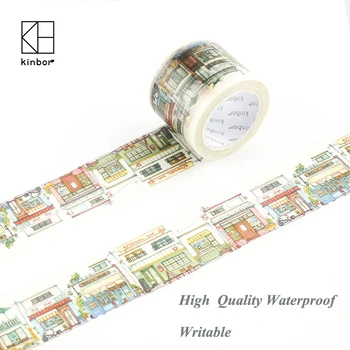 

Kinbor Street Scenery Cute Washi Tape DIY Deco Japanese Adhesive Tape Waterproof Writable Masking Tapes Label Sticker