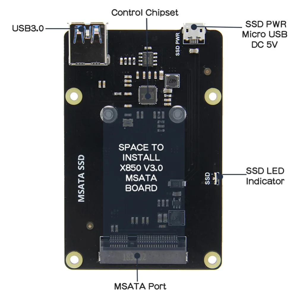 X850 mSATA SSD плата расширения жесткого диска для Raspberry Pi Поддержка USB 3,0 Плата расширения для Raspberry Pi 3 Model B/2B