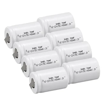 

Anmas power! 8 PCS Ni-Cd 4/5 SubC Sub C battery Rechargeable Battery 1.2V 1400mAh with Tab 3.3cm x 2.2cm-Tab white color