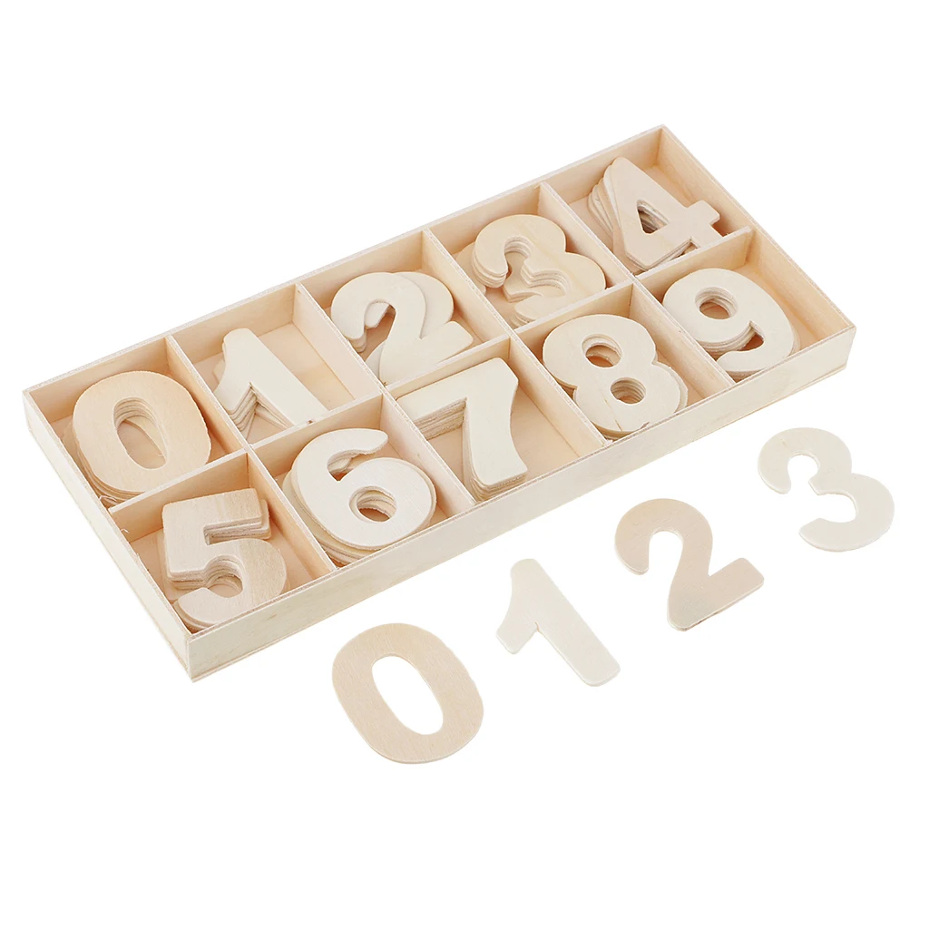 60 Pieces Natural Wood 0-9 Arabic Number Embellishment With Wood Box For Kids Educational Toys Games