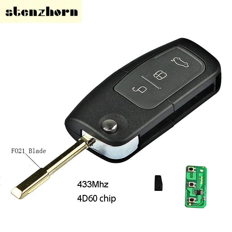 Stenzhorn 433Mhz Flip Remote Key For Ford Fusion Focus Mondeo Fiesta Galaxy 3 Buttons Car Key with 60 chip FO21 Uncut Blade цена Stenzhorn 433Mhz Flip Remote Key For Ford Fusion Focus Mondeo Fiesta Galaxy 3 Buttons Car Key with 60 chip FO21 Uncut Blade цены онлайн