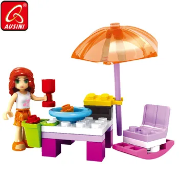 

AUSINI Sundeck Building Blocks Beach Umbrella Table Model Toys for Children Girls Figures Bricks Creator Plastic Kids Playthings