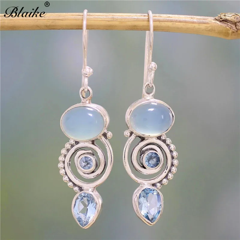 

Blaike Unique Spiral Water Drop Dangle Earrings For Women Light Blue Stone Copper Statement Birthstone Jewelry Valentine Gifts