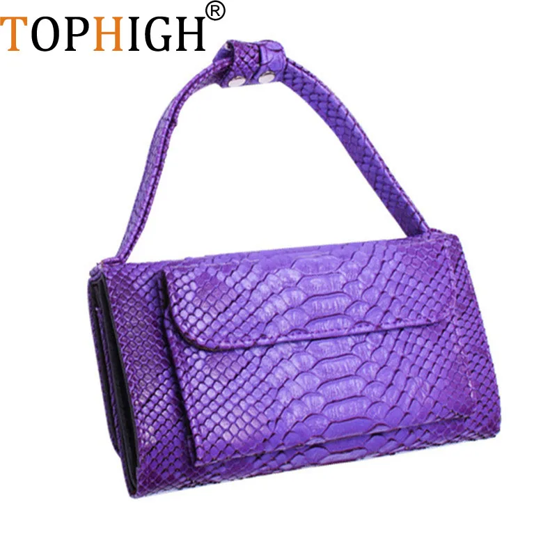 

TOPHIGH Fashion Cowhide Clutch Day Shoulder Crossbody bag Small Python Snake Pattern Genuine Leather Clutch Chain Women's Bag