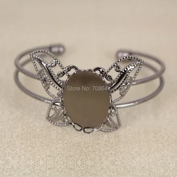 

18x25mm Gunmetal Black Plated Oval Bezel tray Blank Filigree Butterfly Bases Bracelet Cuff Bangle Settings Findings Wholesale