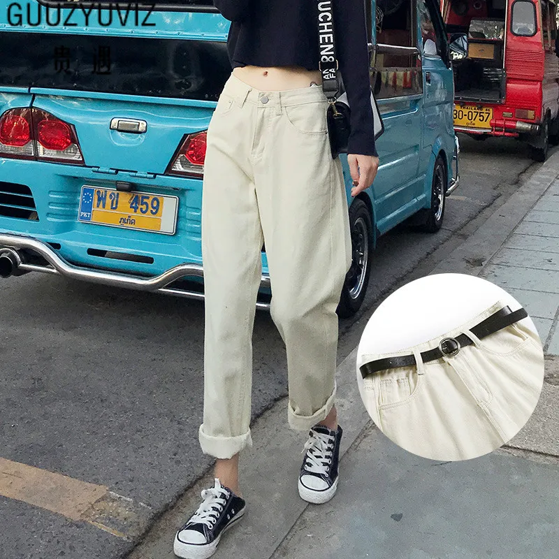 

GUUZYUVIZ Boyfriend Jeans For Women High Waisted Jeans Woman Plus Size Ladies Denim Pants Loose Korean Style Black Trousers
